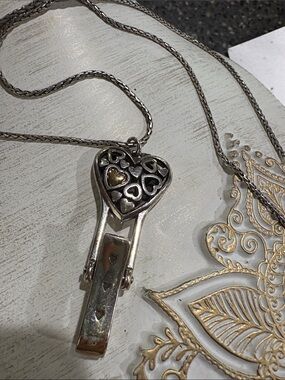 Heart Locket Clip Pendant Necklace - Silver with Gold Accent